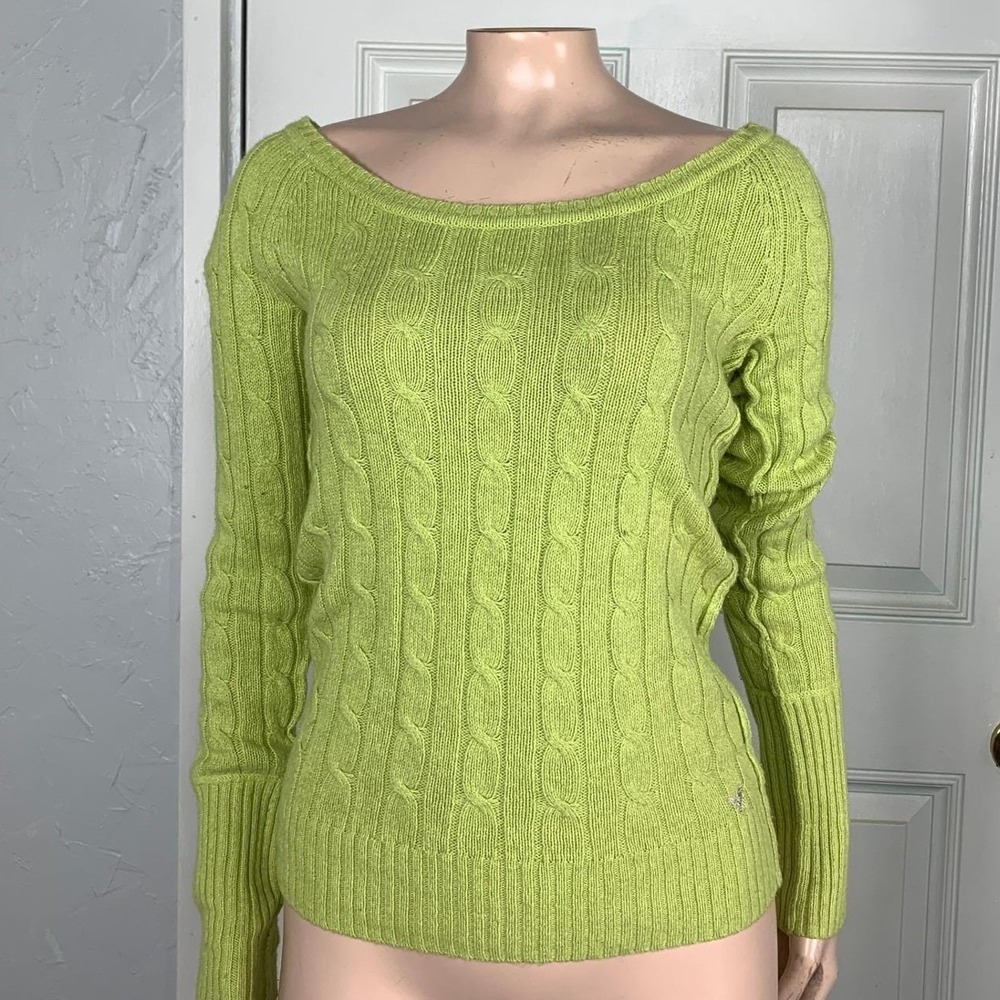 Vintage Y2K American Eagle Women Sweater Small Knit Scoop Cable Knit Wool OO1